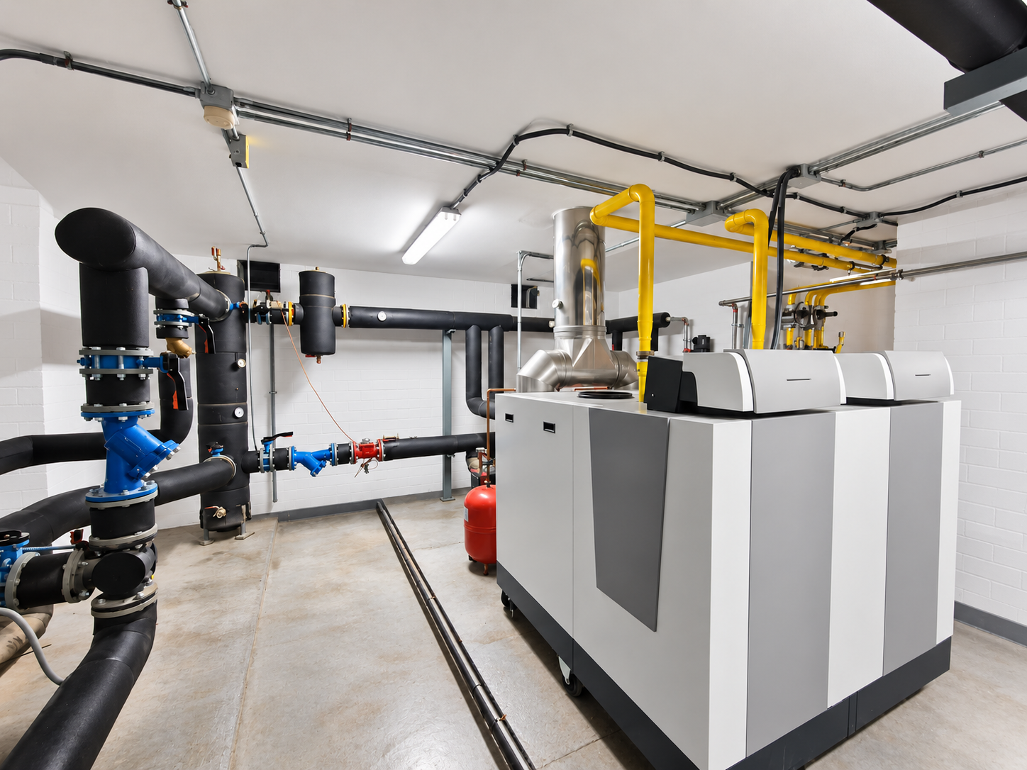 Sala de calderas MIT con equipos de calefacción, hidráulica y producción térmica